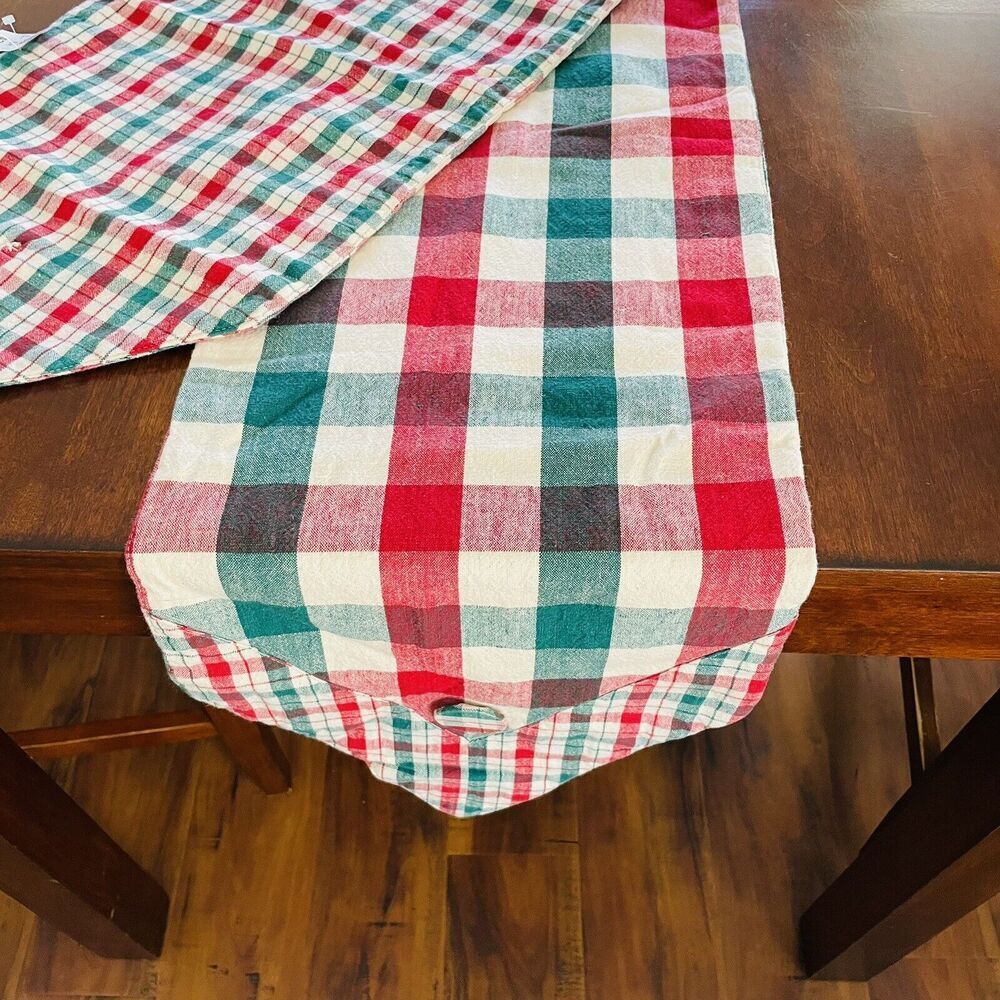 Muslin Check Table Runner Red Green Reversible Farmhouse‎ Country Xmas 12"x64"